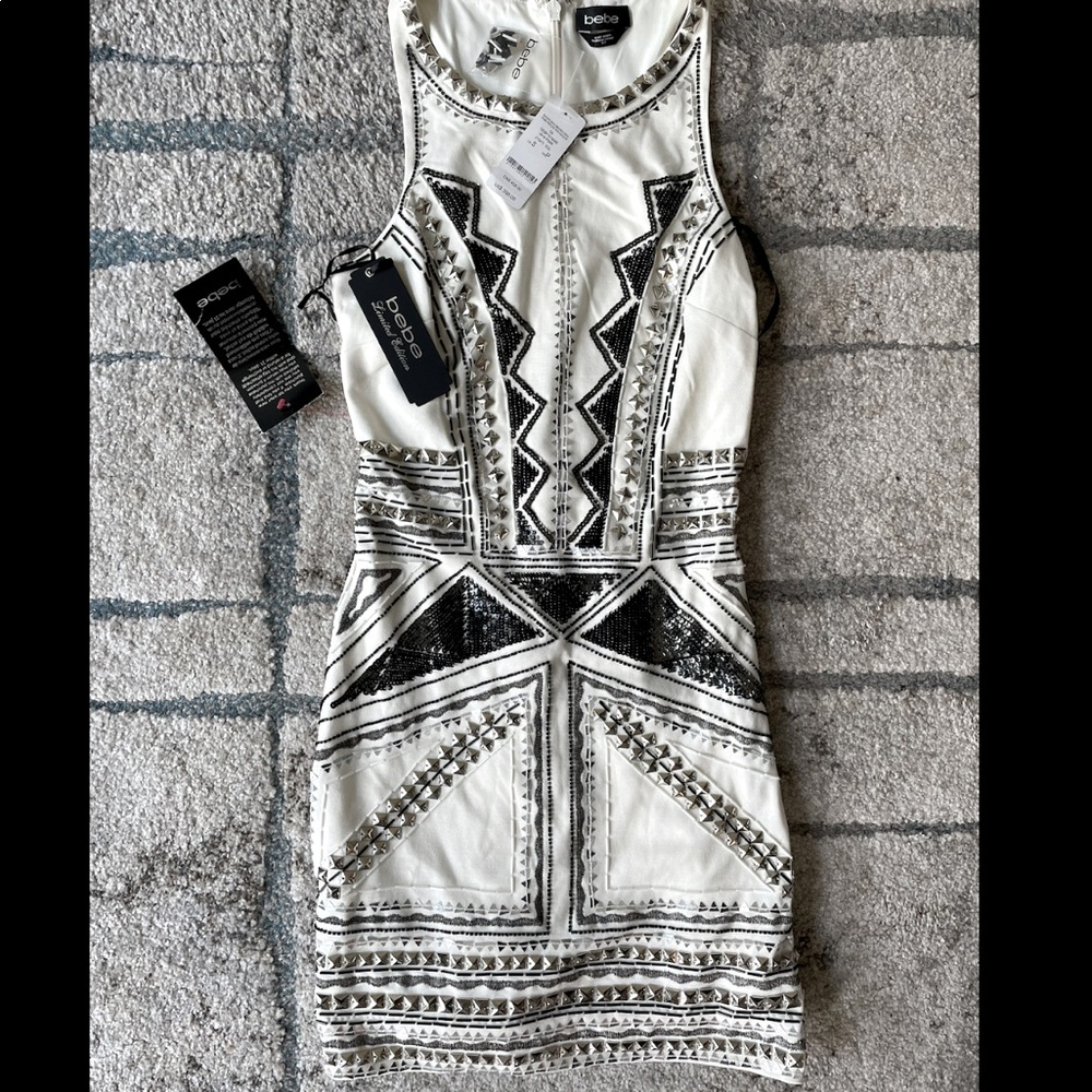 Bebe Sequin Cream Dress Mini